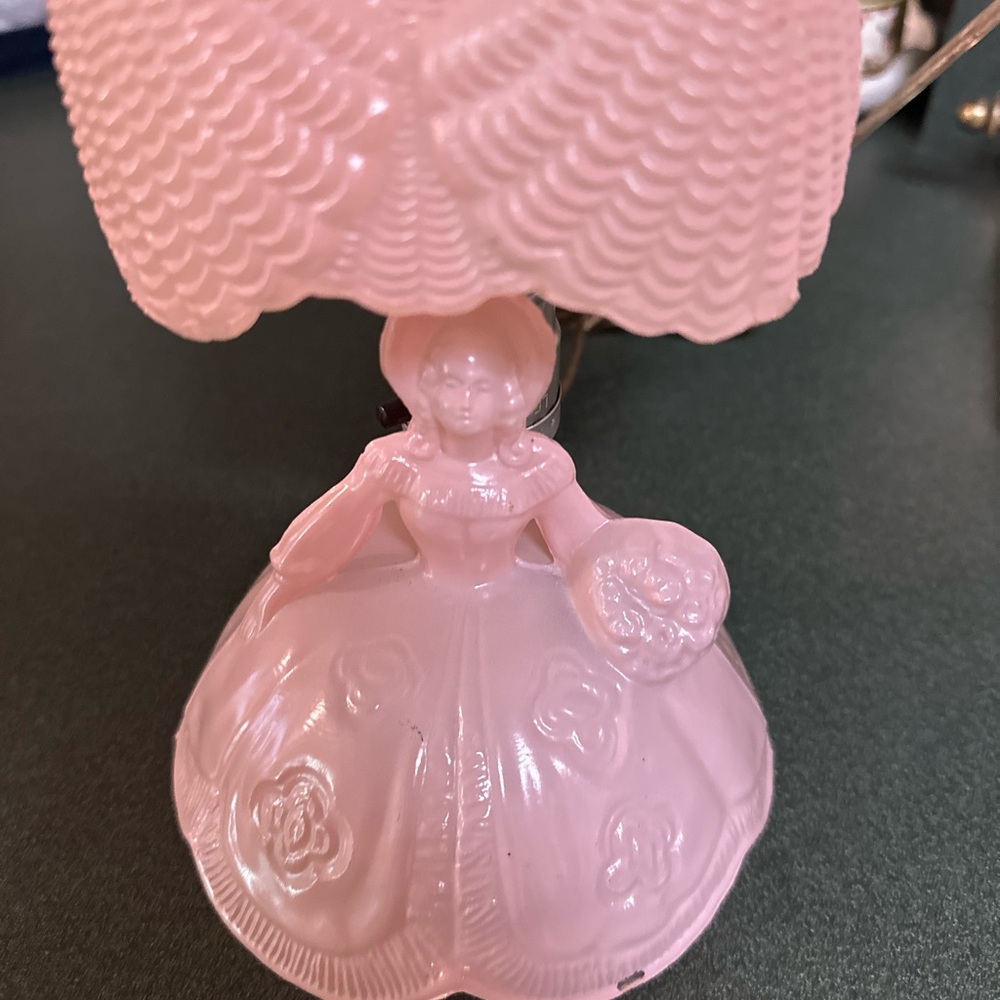 Vintage Pink Glass Lady Southern Belle Figurine Lamp